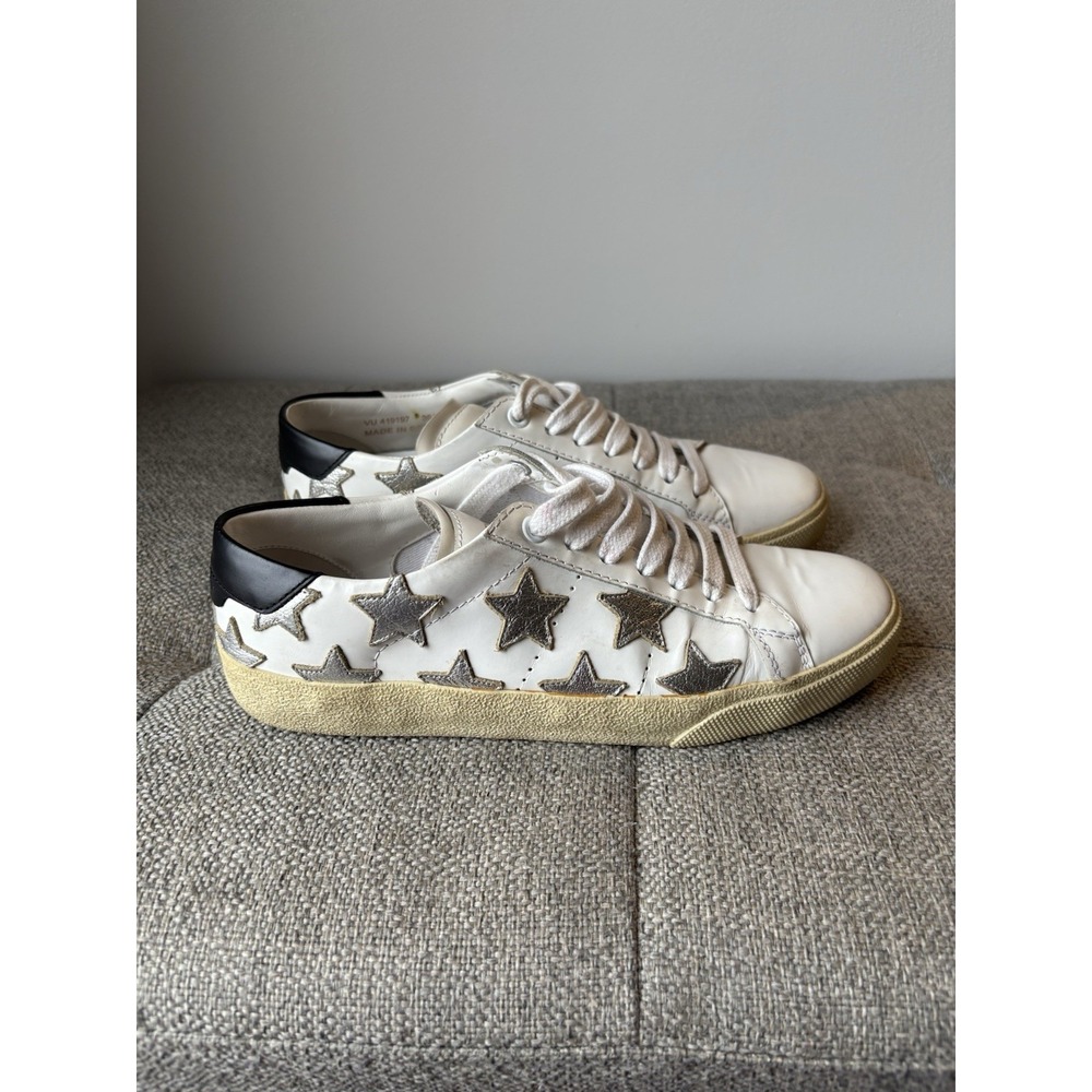 Saint Laurent Court Classic Women's Sneakers BlackWhite Metallic Stars Sz6,5